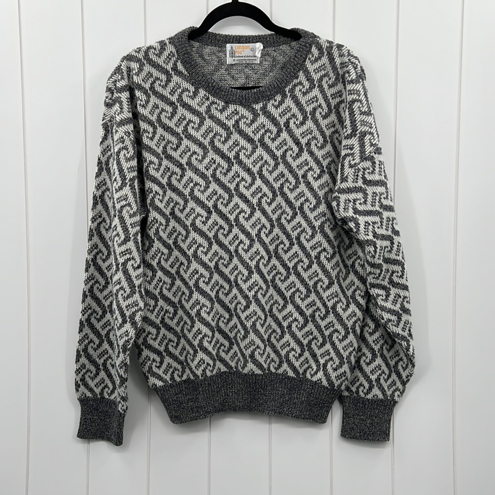 Vintage London Fog Knit Wool Blend Soft Gray Blue Sweater